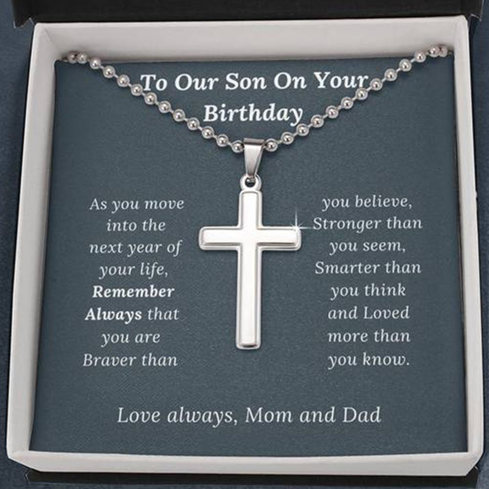 Birthday Gift for Son Love Mom & Dad - Artisan Crafted Cross Necklace