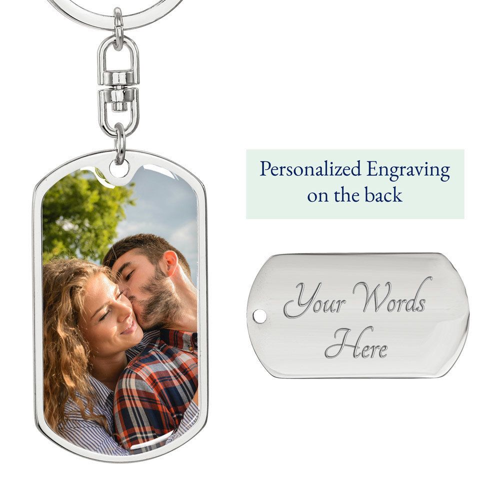 Dog Tag Photo Keychain with Optional Personalized Engraving