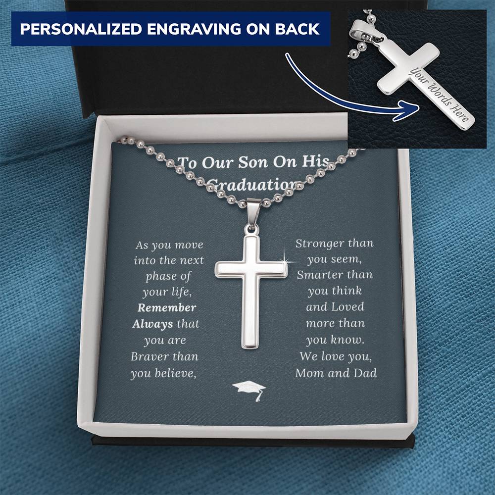 Graduation Gift for Son Love Mom & Dad - Personalized Cross Necklace