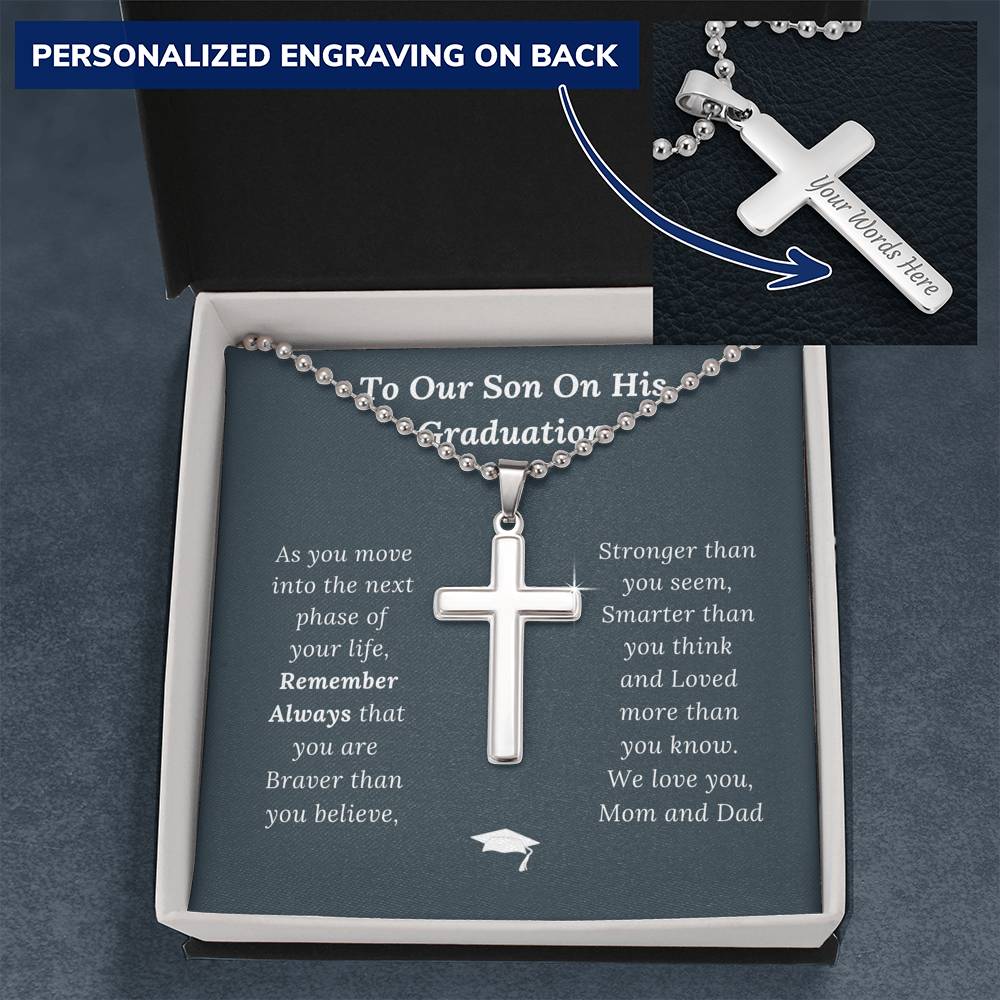 Graduation Gift for Son Love Mom & Dad - Personalized Cross Necklace