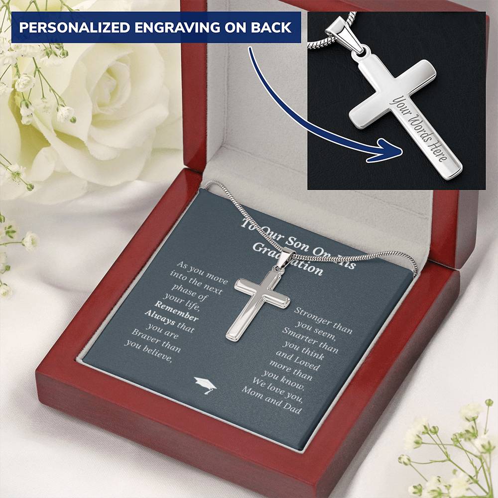 Graduation Gift for Son Love Mom & Dad - Personalized Cross Necklace