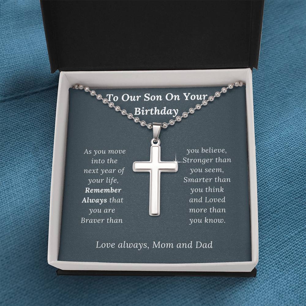 Birthday Gift for Son Love Mom & Dad - Artisan Crafted Cross Necklace