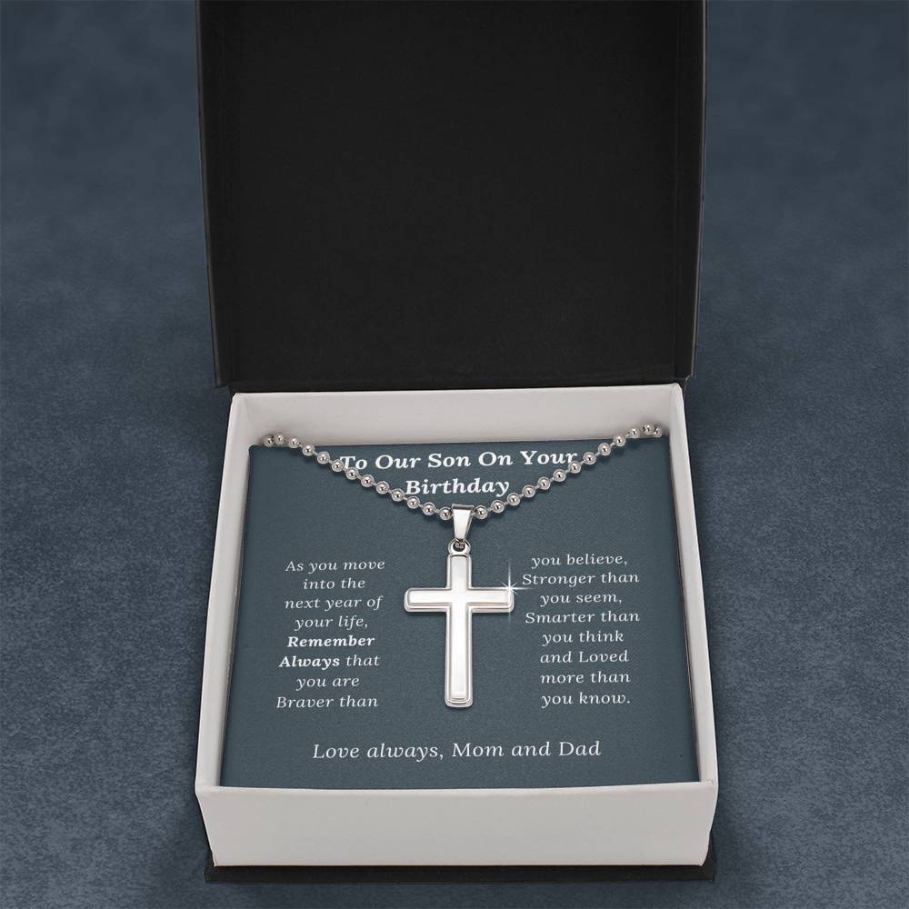 Birthday Gift for Son Love Mom & Dad - Artisan Crafted Cross Necklace