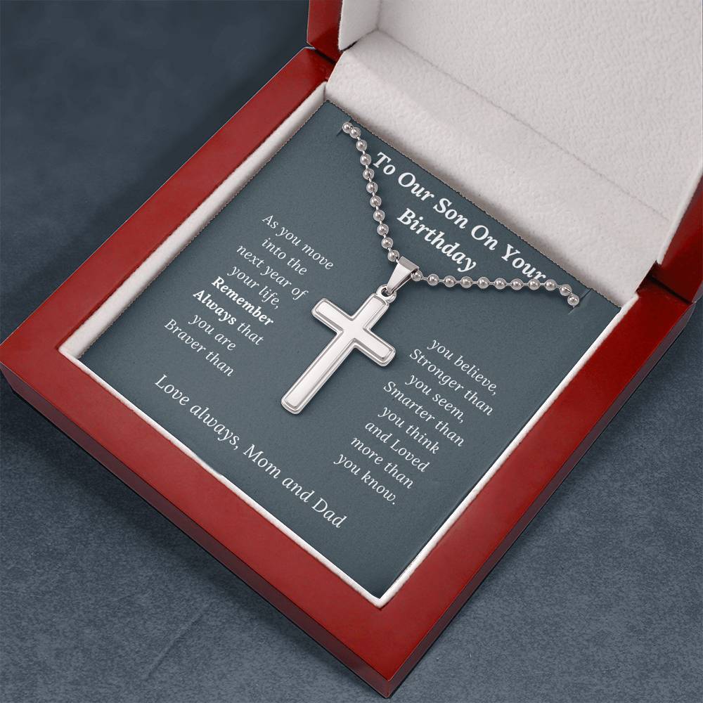 Birthday Gift for Son Love Mom & Dad - Artisan Crafted Cross Necklace
