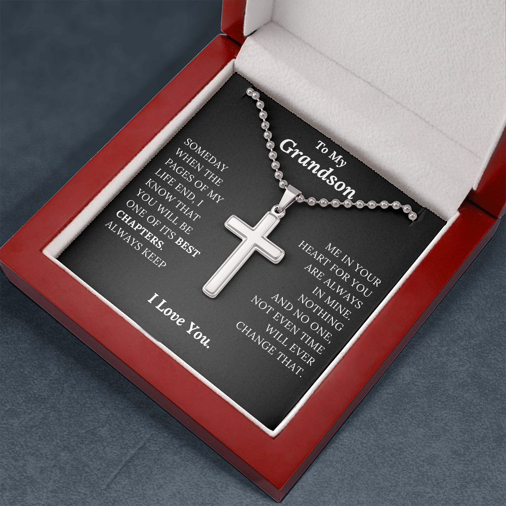 To My Grandson - Keep Me In Your Heart - Stainless Cross Necklace