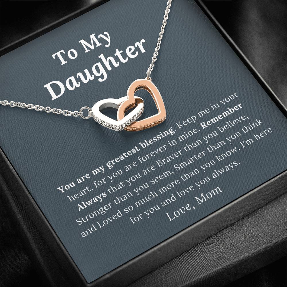 To My Daughter Love Mom - My Greatest Blessing - Interlocking Hearts Necklace
