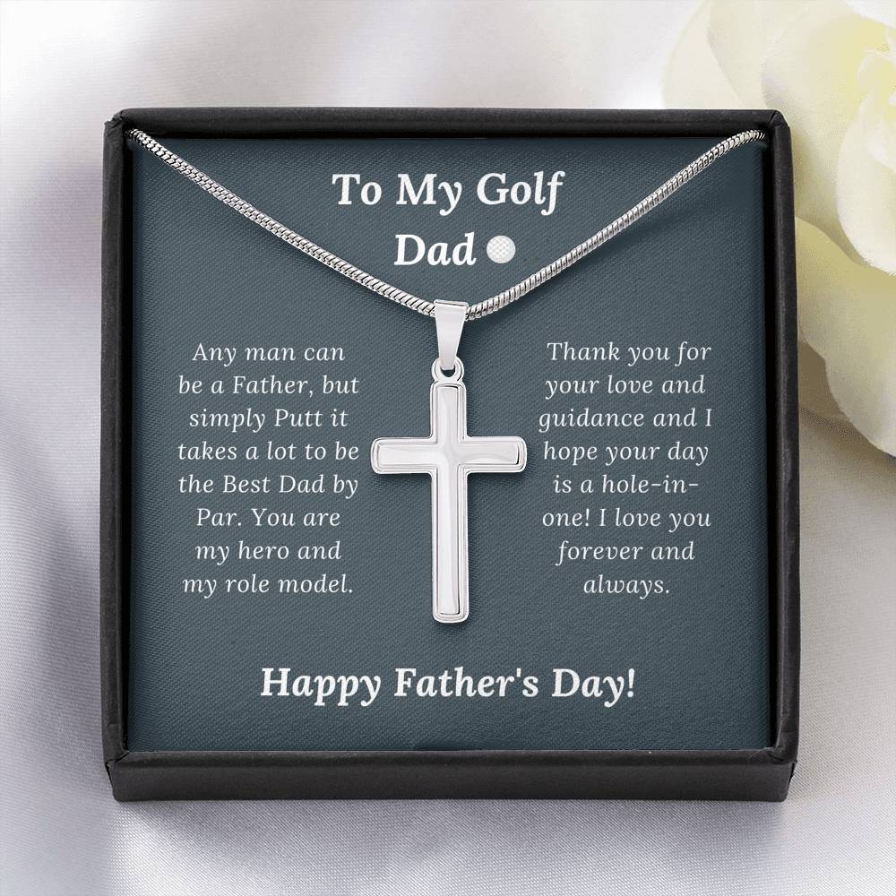 Father's Day Gift for Golf Dad - Best by Par - Artisan Crafted Cross Necklace