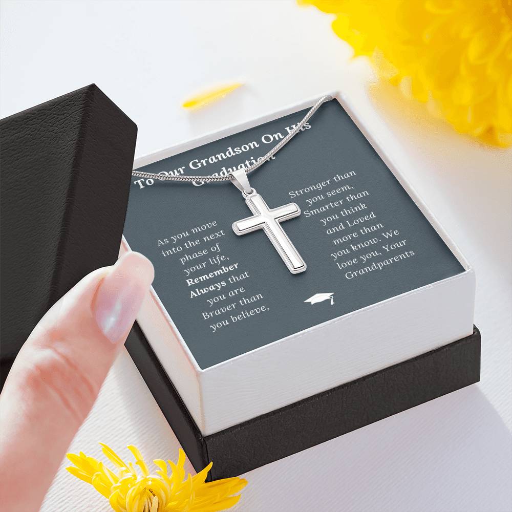 Graduation Gift for Grandson Love Grandparents - Artisan Crafted Cross Necklace