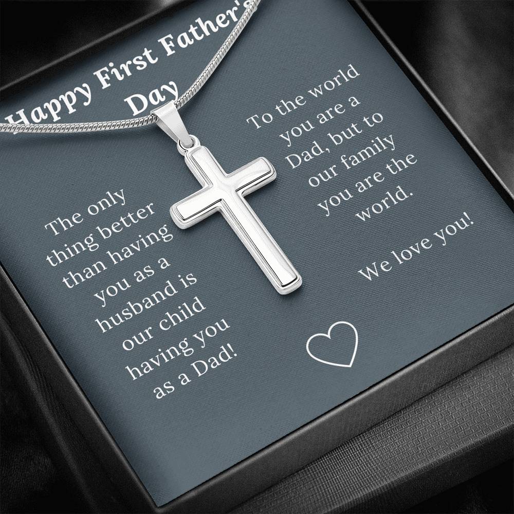 First Father's Day Gift for Husband Love Wife & Child - Artisan Crafted Cross Necklace