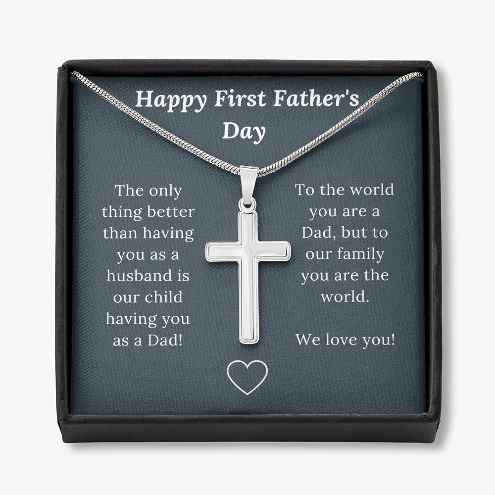 First Father's Day Gift for Husband Love Wife & Child - Artisan Crafted Cross Necklace