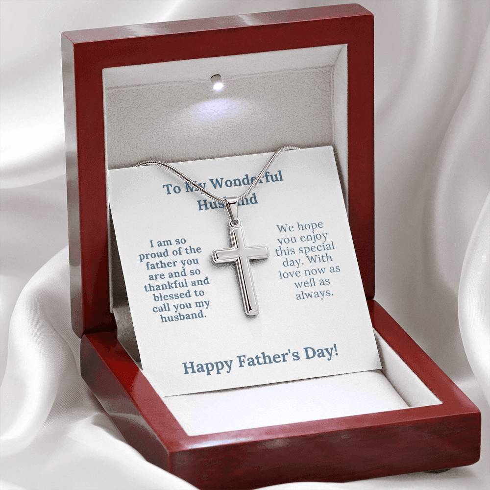 Father's Day - My Wonderful Husband - So Proud of The Father You Are - Cross Necklace