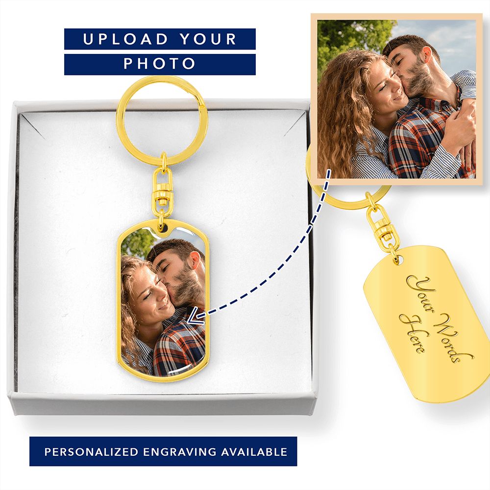 Dog Tag Photo Keychain with Optional Personalized Engraving