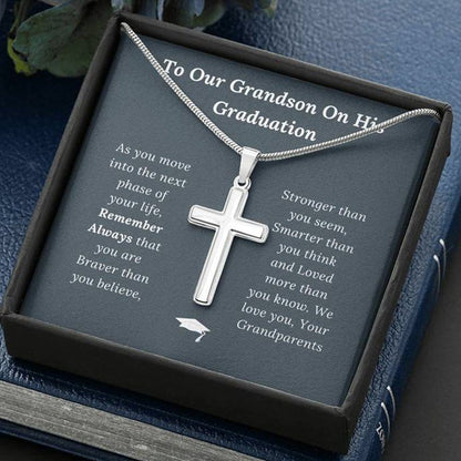 Graduation Gift for Grandson Love Grandparents - Artisan Crafted Cross Necklace