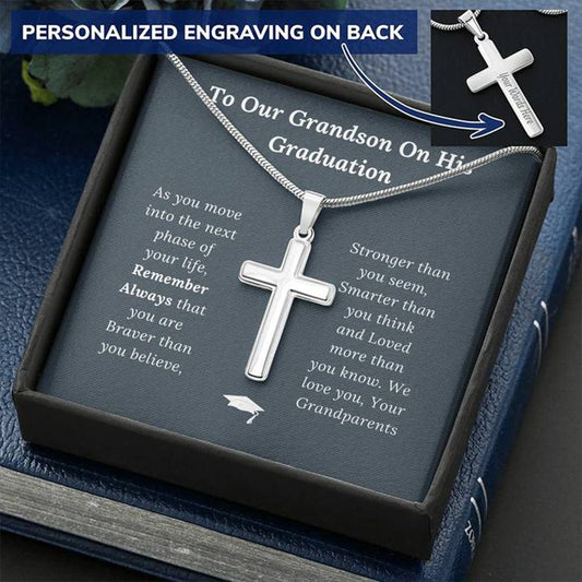 Graduation Gift for Grandson Love Grandparents - Personalized Cross Necklace