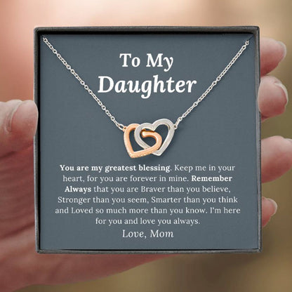 To My Daughter Love Mom - My Greatest Blessing - Interlocking Hearts Necklace