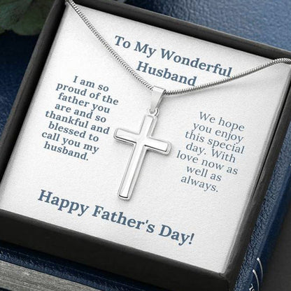 Father's Day - My Wonderful Husband - So Proud of The Father You Are - Cross Necklace