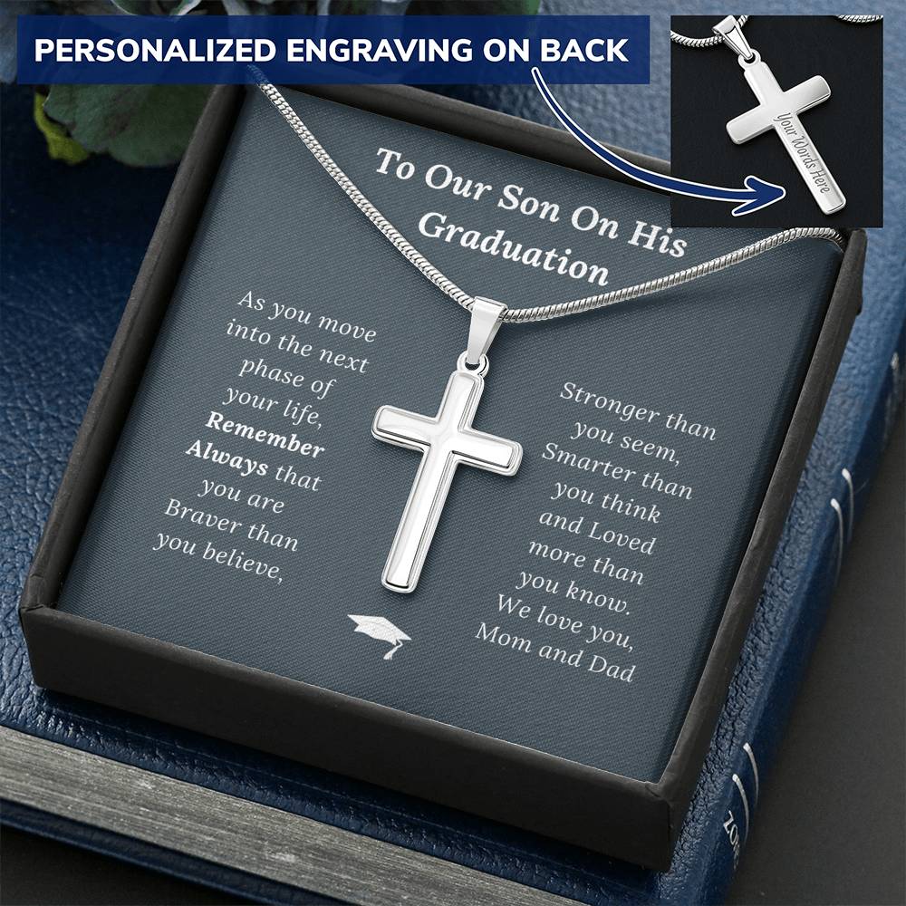 Graduation Gift for Son Love Mom & Dad - Personalized Cross Necklace