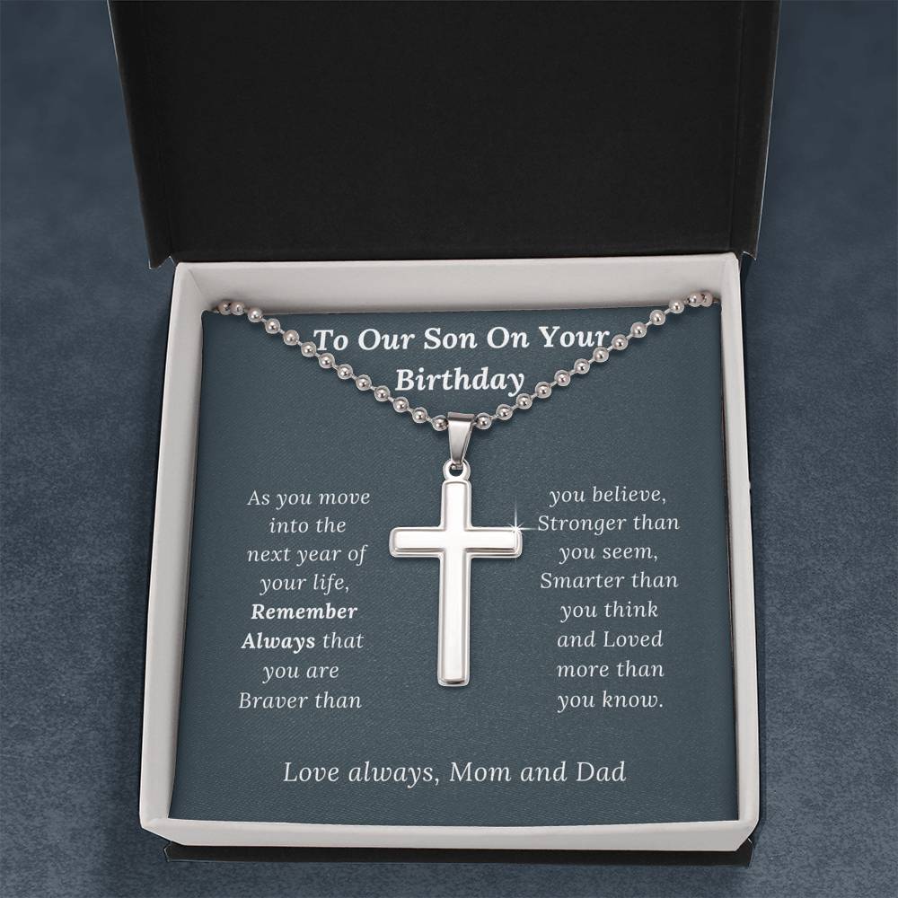 Birthday Gift for Son Love Mom & Dad - Artisan Crafted Cross Necklace