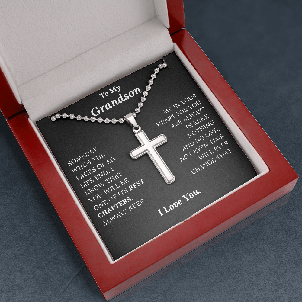 To My Grandson - Keep Me In Your Heart - Stainless Cross Necklace