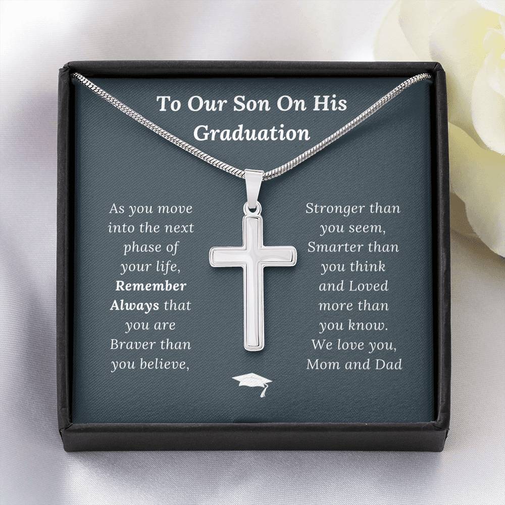 Graduation Gift for Son Love Mom & Dad - Artisan Crafted Cross Necklace