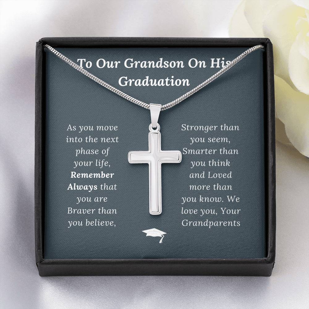 Graduation Gift for Grandson Love Grandparents - Artisan Crafted Cross Necklace
