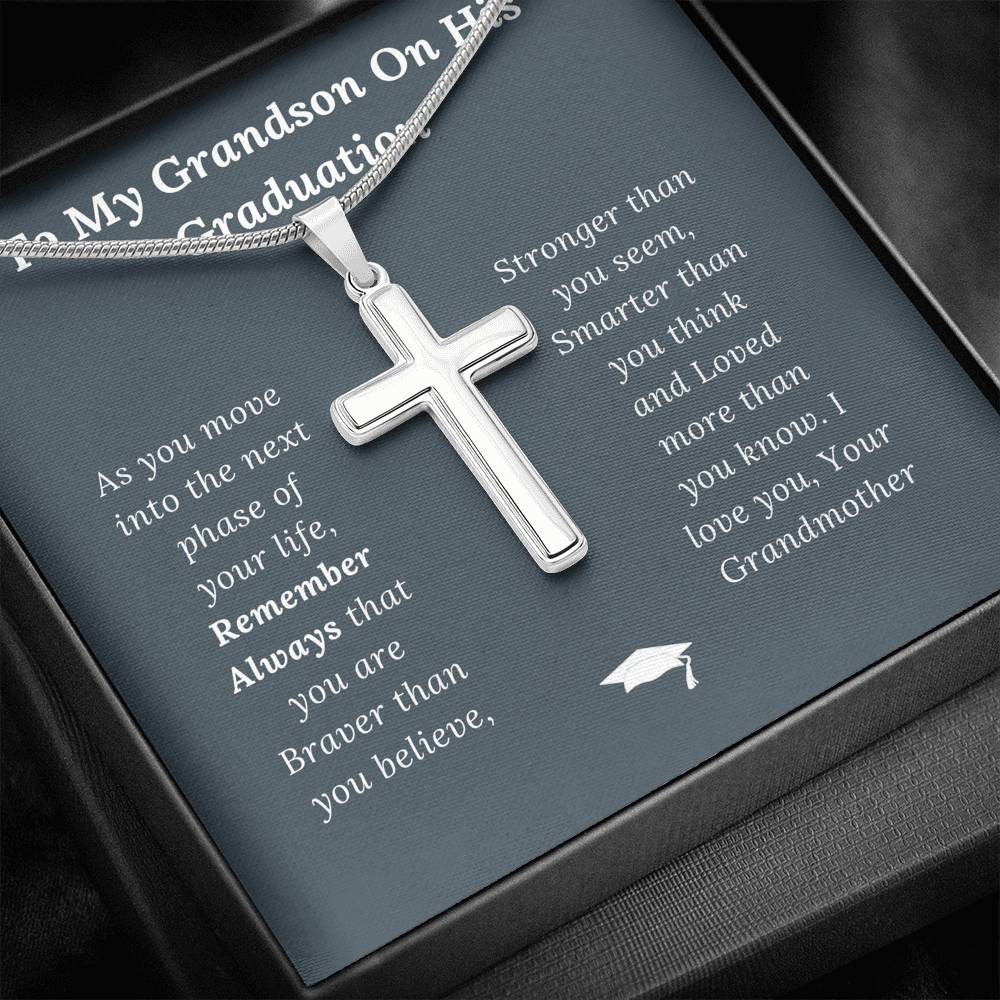 Graduation Gift for Grandson Love Grandmother - Artisan Crafted Cross Necklace
