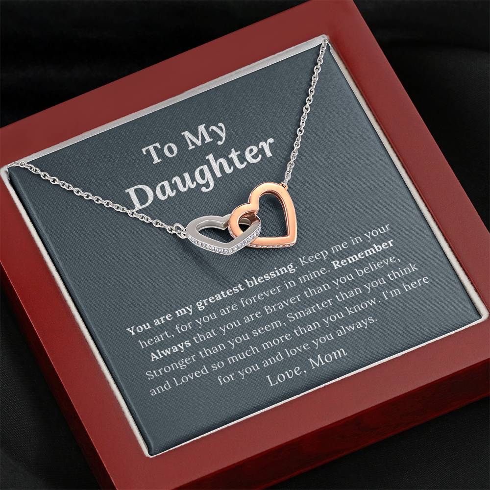 To My Daughter Love Mom - My Greatest Blessing - Interlocking Hearts Necklace