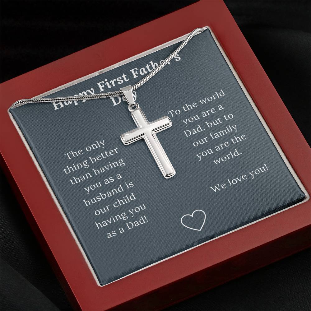First Father's Day Gift for Husband Love Wife & Child - Artisan Crafted Cross Necklace
