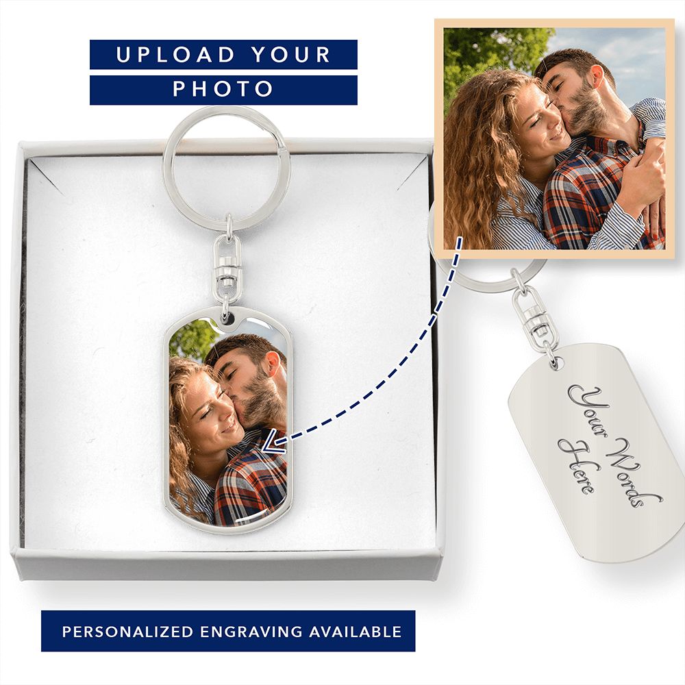 Dog Tag Photo Keychain with Optional Personalized Engraving